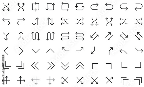 Set of common Arrows icon set UI black line illustration art for designing