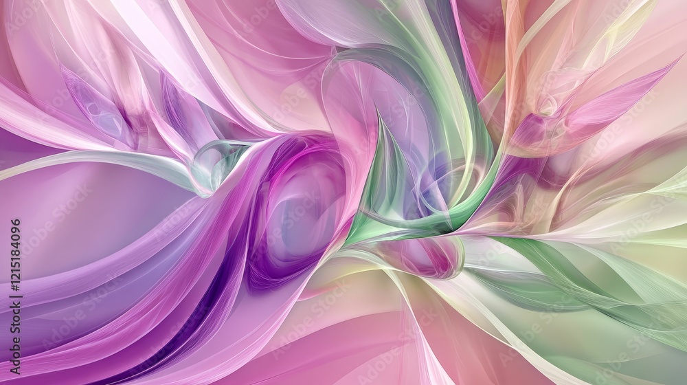 Fototapeta premium Soft flowing ribbons in pastel shades interact.