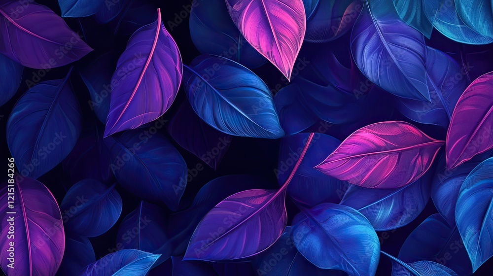 Neon leaves falling, dark background, digital art, website banner Neon leaves falling, dark background, digital art, website banner