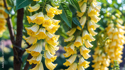 Indian Laburnum flowers with cascading clusters of bright yellow blooms photo