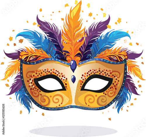 Venetian mask with feathers vector design.