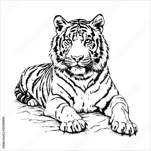 Tiger is laying down on a rock