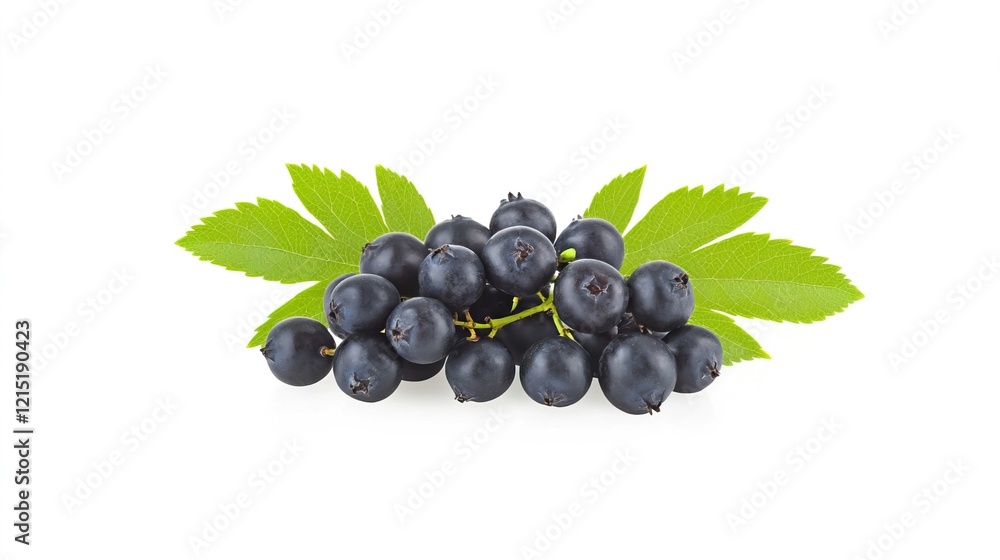 Fresh Black Currants with Green Leaves on White Background Fresh Black Currants with Green Leaves on White Background