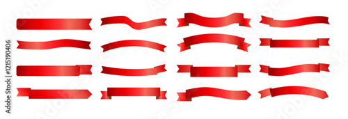 Label Red Ribbon Curved tag banner - sticker sale badge promotion Vector illustration.