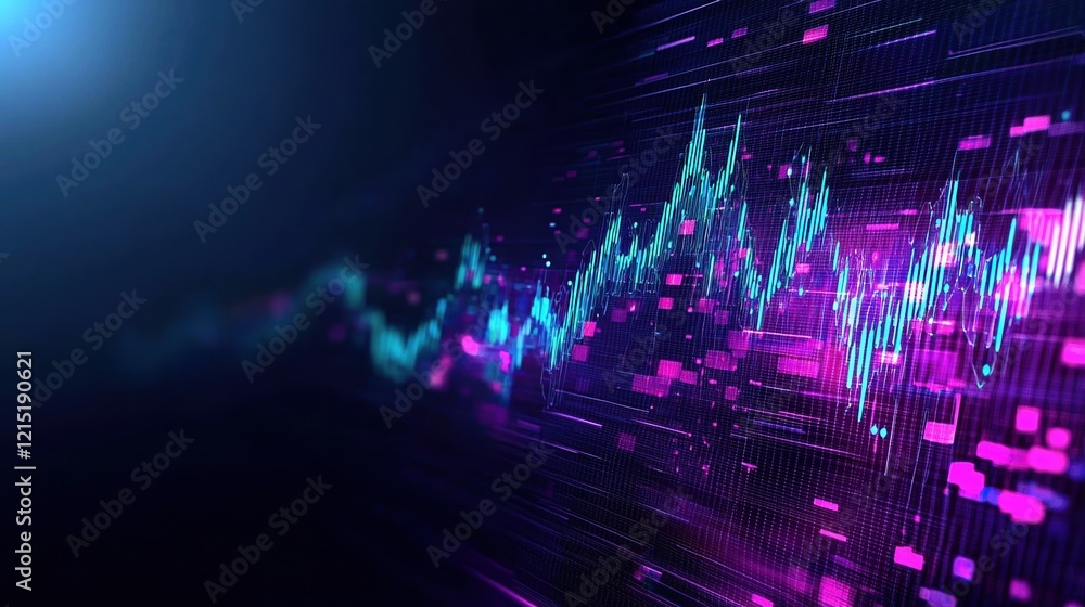 Technical financial graph illustrating technology trends with abstract colorful background in a futuristic setting