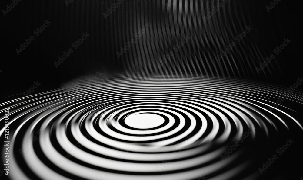 Obraz premium Black and white concentric circles with falling lines.