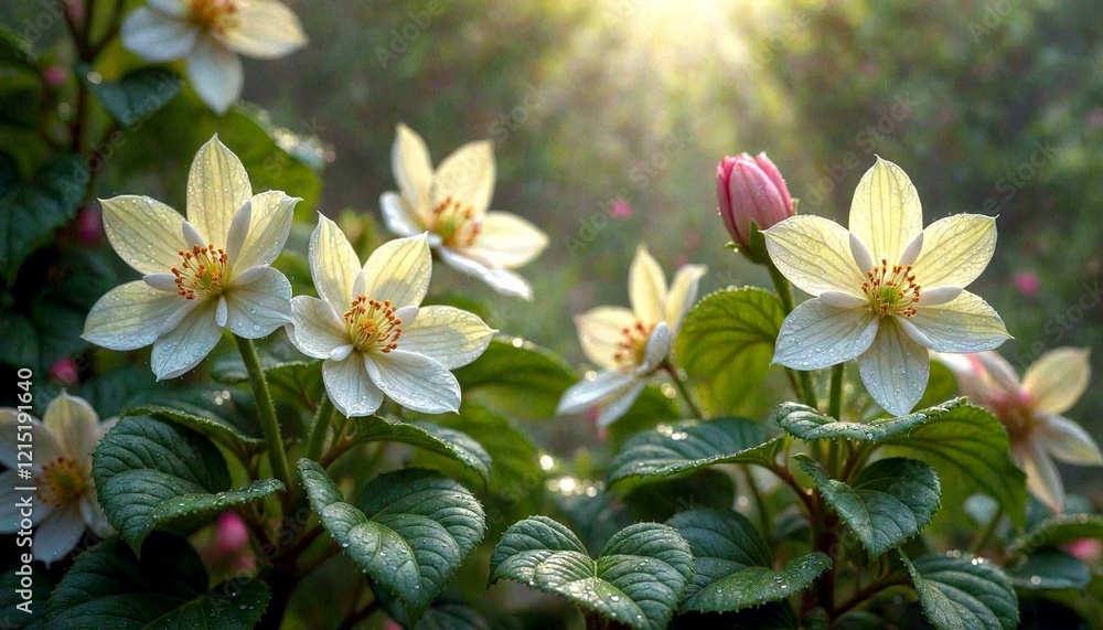 Fototapeta premium Morning Dew in Lush Garden