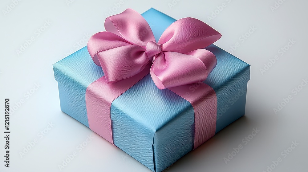 Light blue gift box with pink ribbon bow. Light blue gift box with pink ribbon bow.