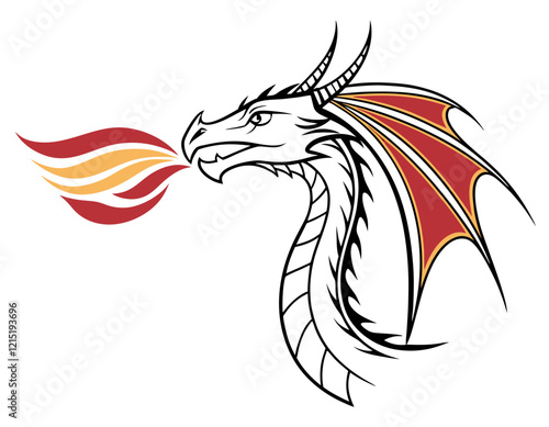 Wallpaper Mural Red dragon breathing fire on white background Torontodigital.ca