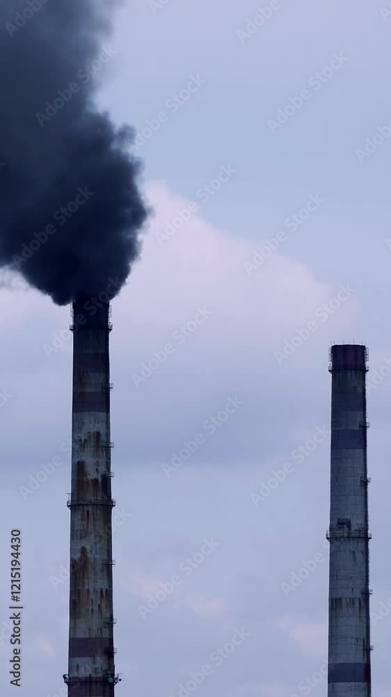 Factory pipes with smoke. Smoke of pipes pollutes atmosphere Factory pipes with smoke. Smoke of pipes pollutes atmosphere