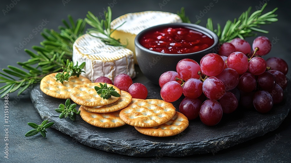 Camembert Cheese Grapes Crackers and Cranberry Sauce Camembert Cheese Grapes Crackers and Cranberry Sauce