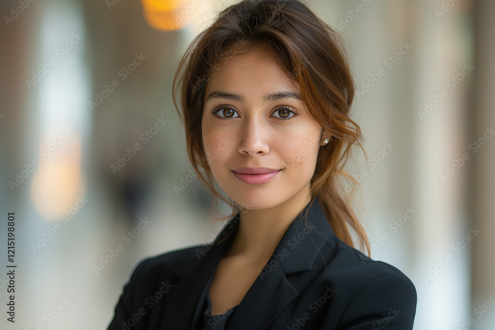 A woman in a black suit is smiling for the camera A woman in a black suit is smiling for the camera