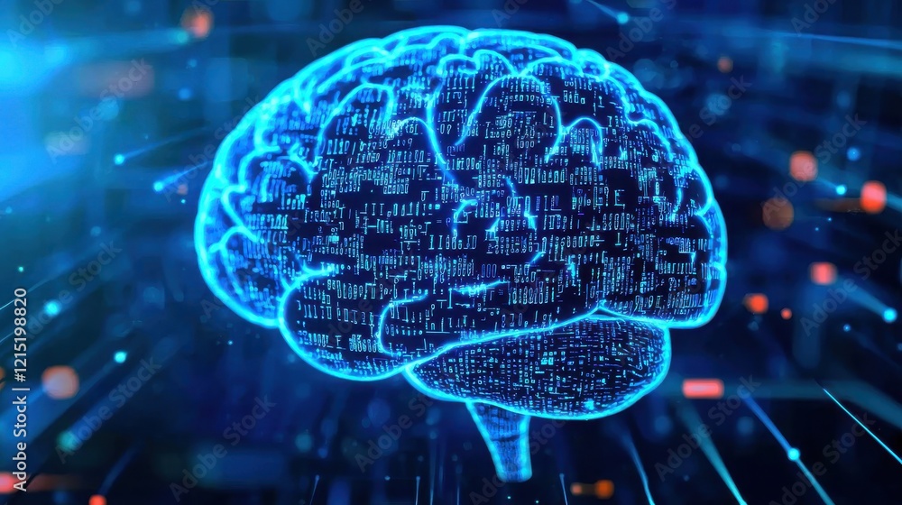 A futuristic digital representation of a brain, illuminated in blue, symbolizing technology, data processing, and neural networks. A futuristic digital representation of a brain, illuminated in blue, symbolizing technology, data processing, and neural networks.