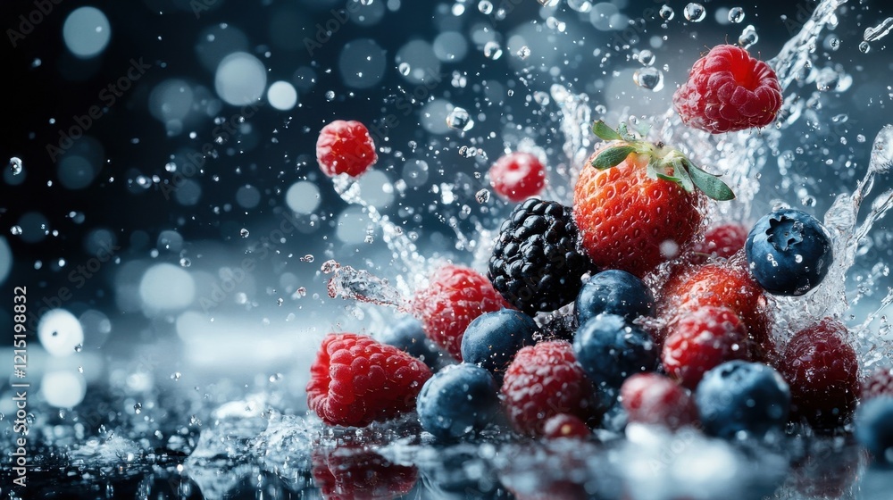 Fresh Berries Splashing in Water Fresh Berries Splashing in Water
