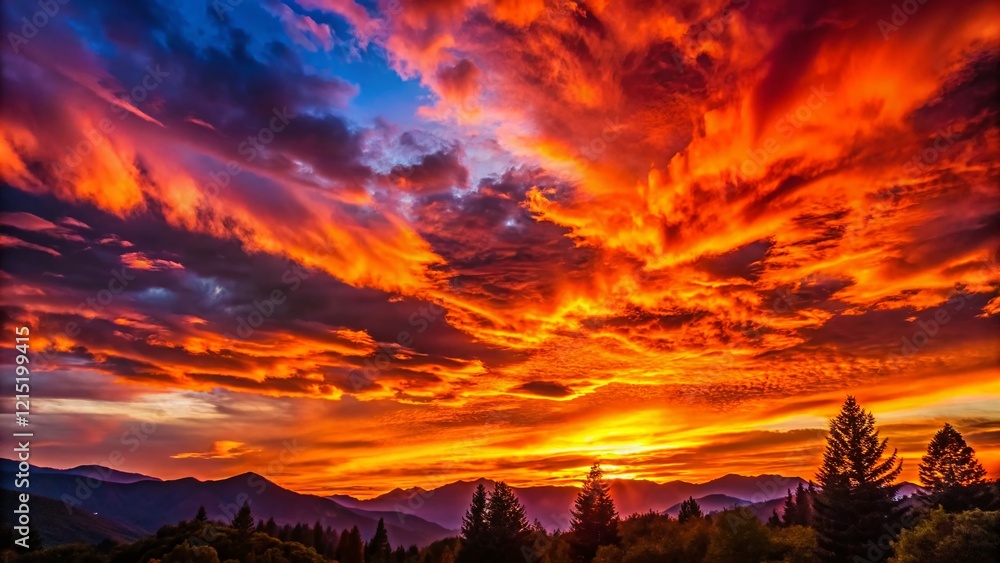 Fototapeta premium Panoramic Sunset Silhouette: Majestic Landscape at Golden Hour