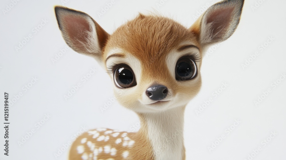 Obraz premium Close-up of cute cartoon fawn with big eyes and soft fur