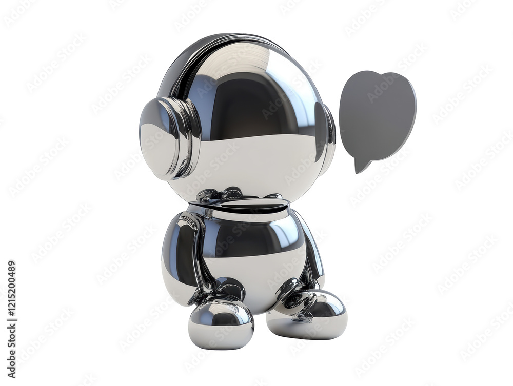 Isolated Silver Robot Character with Speech Bubble Isolated Silver Robot Character with Speech Bubble