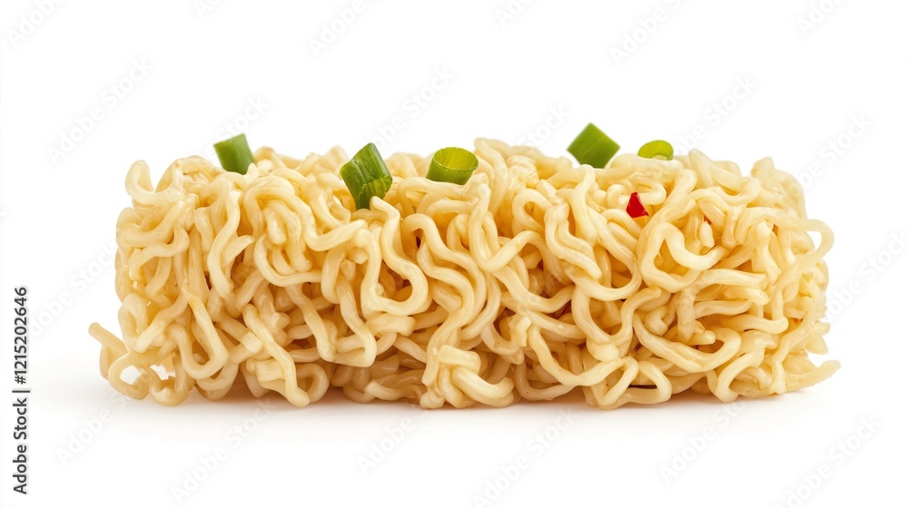 Raw Instant Noodle Block with Green Onion and Red Pepper Flakes