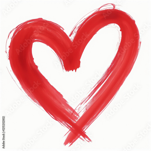 red heart made of wide strokes, painting, white background