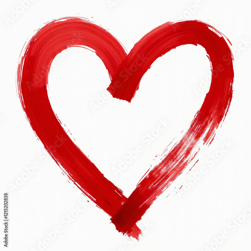 red heart made of wide strokes, painting, white background