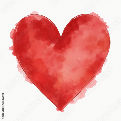 red heart watercolor, white background