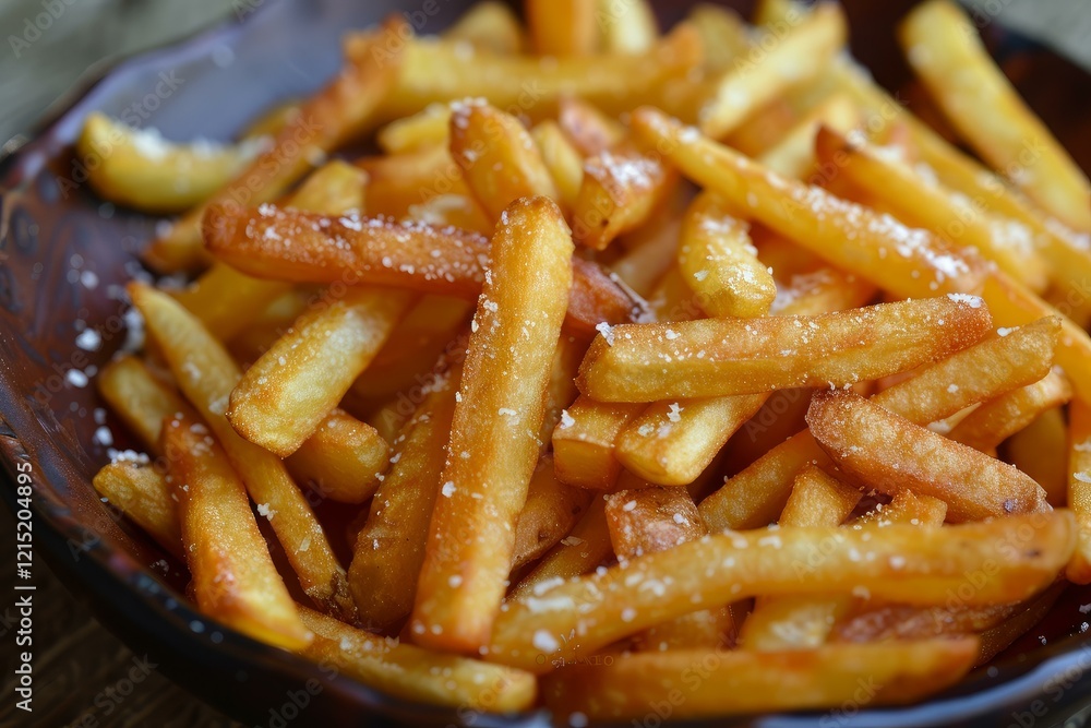 French fries seasoned with salt are displayed in a bowl, showcasing their golden color and crispy texture