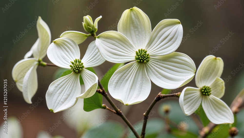 Obraz premium White Dogwood flowers, showcasing their simple yet elegant four-petaled blooms