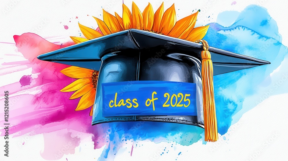 custom made wallpaper toronto digitalBright Graduation Cap with Sunflower and Colorful Background Design