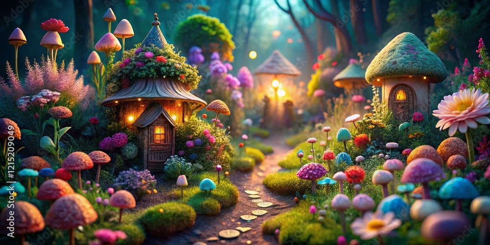Fototapeta premium Pastel Flower Fairy Garden Backgrounds: Enchanting Floral Scenes for Design Projects