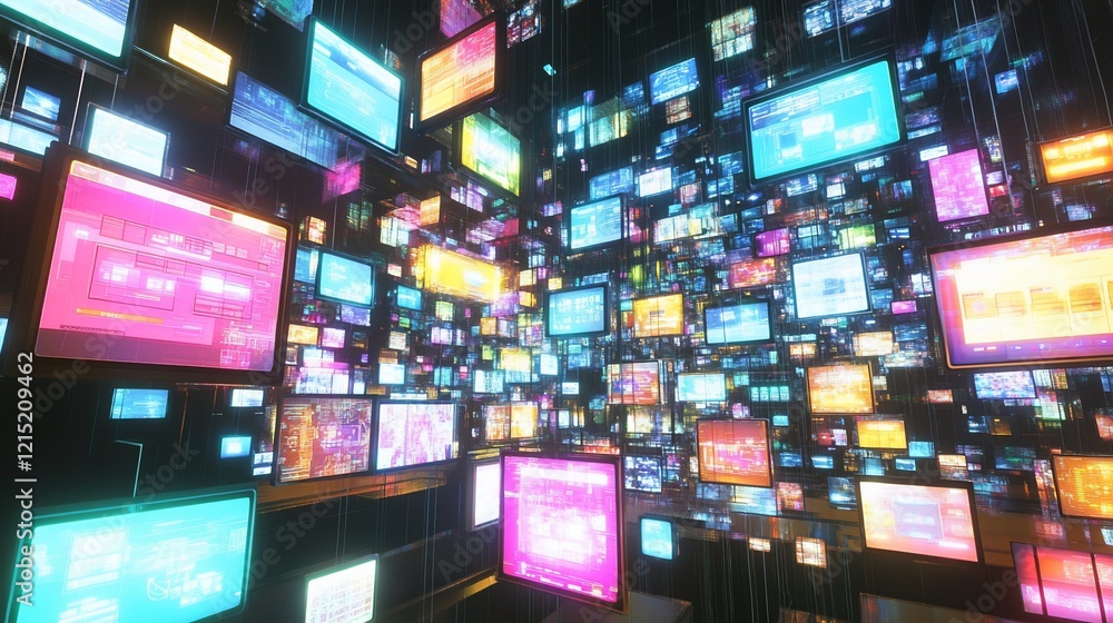 Digital data streams flow through cyberspace, showcasing vibrant information overload. Use Tech, marketing, future concepts Digital data streams flow through cyberspace, showcasing vibrant information overload. Use Tech, marketing, future concepts