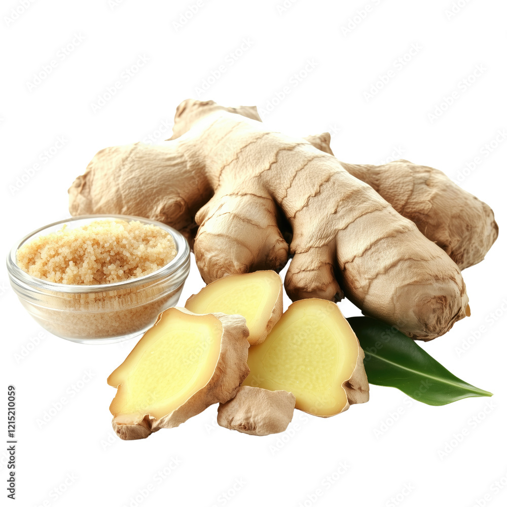 custom made wallpaper toronto digitalFreshly picked ginger root and slices isolated on white or transparent background, ideal for promoting organic food products