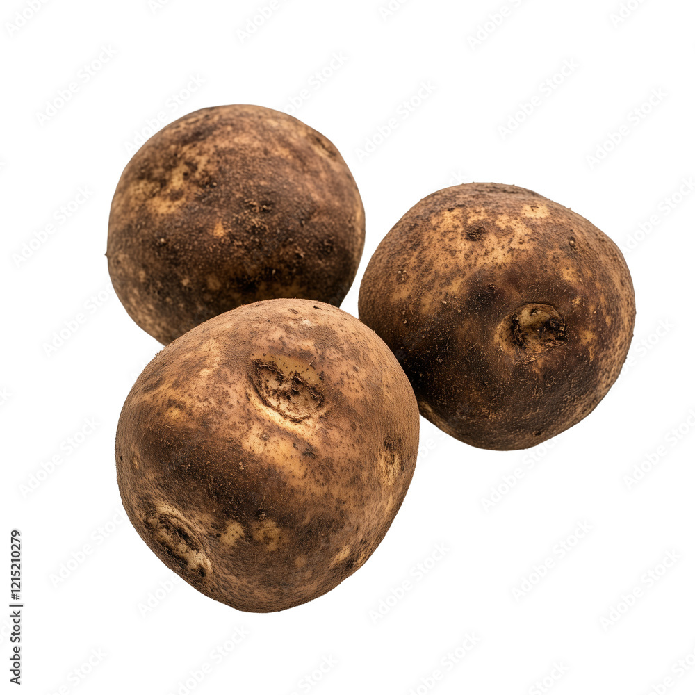 Fresh raw potatoes on white or transparent background close-up Fresh raw potatoes on white or transparent background close-up