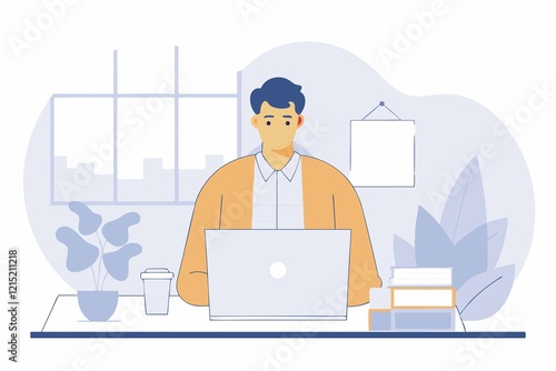 Obraz na płótnie business man working at laptop in the office, casual man, illustration, working people w salonie
