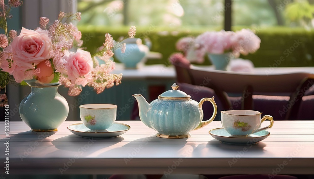 still life with tea and flowers still life with tea and flowers
