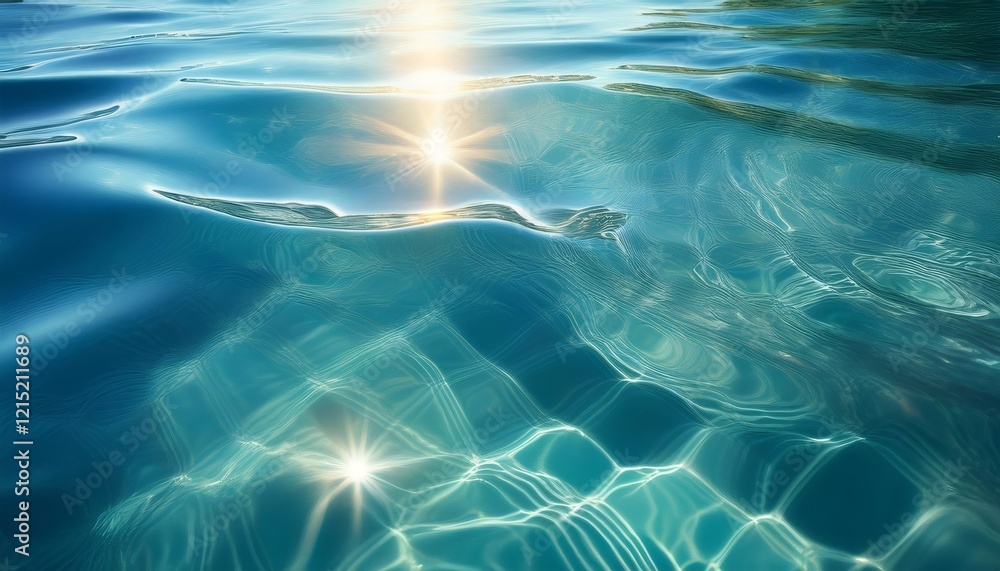 Fototapeta premium Sunlight glimmering across rippling turquoise water, casting dynamic luminous reflections