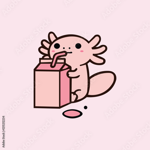 Axolotl Drink Milk Vector Design