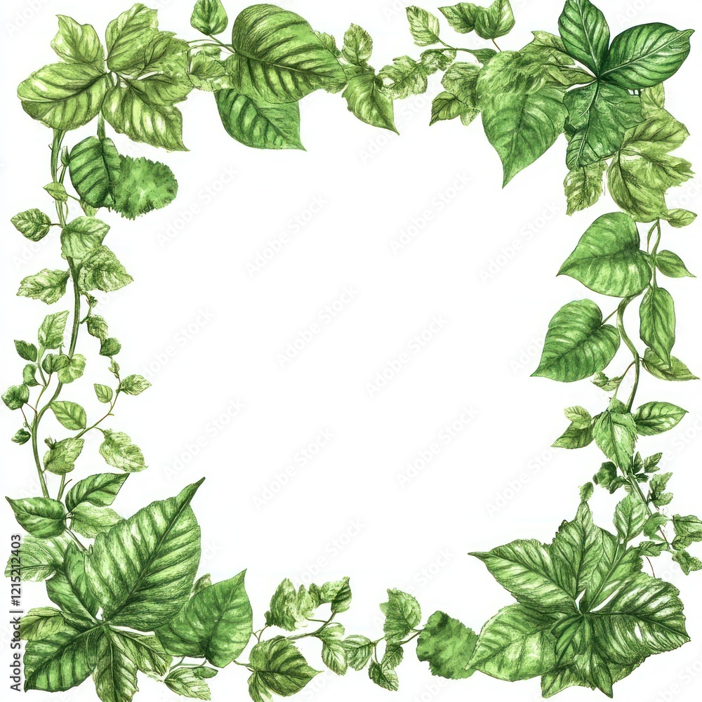 Fototapeta premium Lush Green Leaves Form a Square Frame