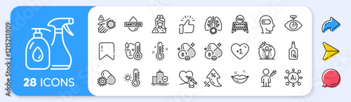 Weariness, Alcohol free and Vaccine protection line icons. Interest rate, AI generate, Inflation icons. Pack of Coronavirus pills, Fever, People vaccination icon. Vector