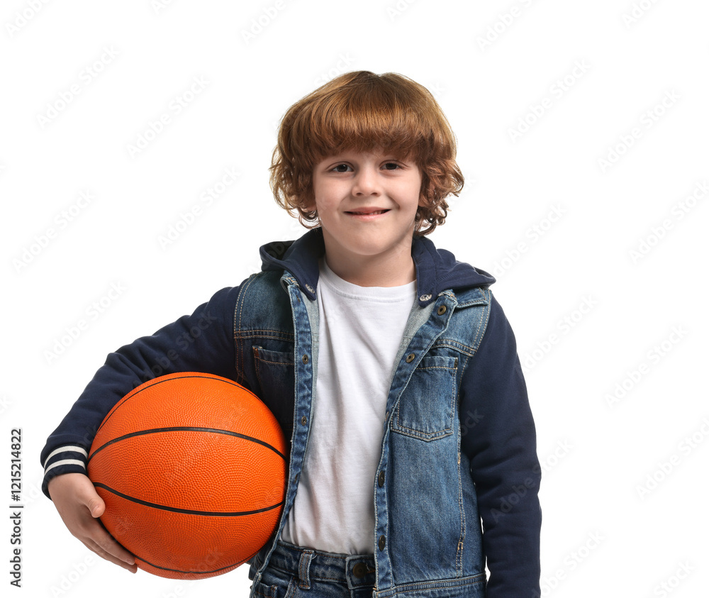 Little boy with basketball ball on white background Little boy with basketball ball on white background