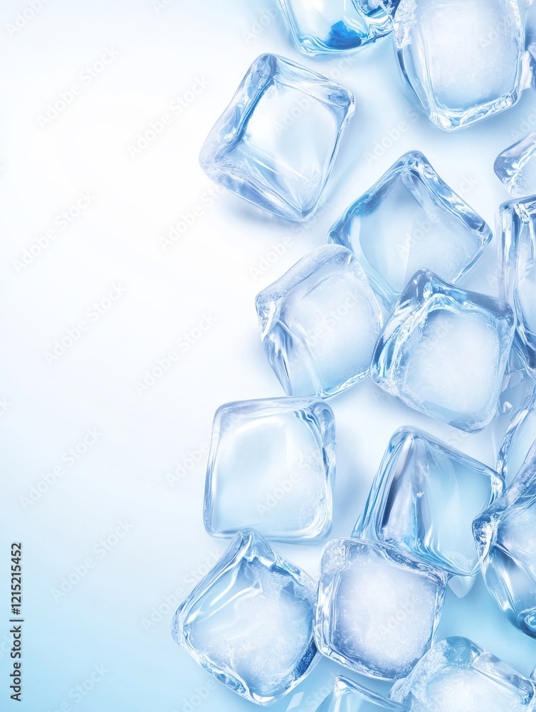 Sparkling Ice Cubes Background - Close-up of many translucent ice cubes on a light blue background. Perfect for refreshing summer themes. Sparkling Ice Cubes Background - Close-up of many translucent ice cubes on a light blue background. Perfect for refreshing summer themes.