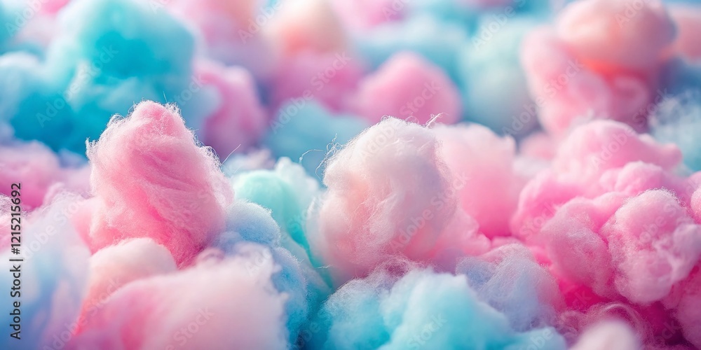 Fototapeta premium Pink Fluffy Cotton Candy Background: Sweet Abstract Dessert Texture, Soft Pastel Colors, Blurred Candy Floss