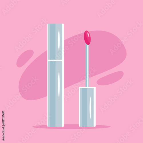 Lip gloss. Lip cream on a pink background. Lipstick in a fashionable shade for your design. Vector illustration