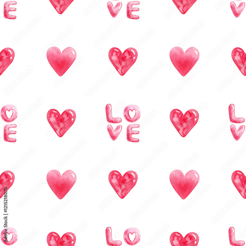 Pink pattern with hearts, seamless background. Romantic background, great for Valentine's Day, wedding, textile, wallpaper, banner - watercolor design Pink pattern with hearts, seamless background. Romantic background, great for Valentine's Day, wedding, textile, wallpaper, banner - watercolor design