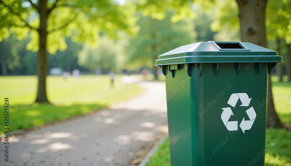 Creative recycling bin in sunny park, promoting environmental awareness
