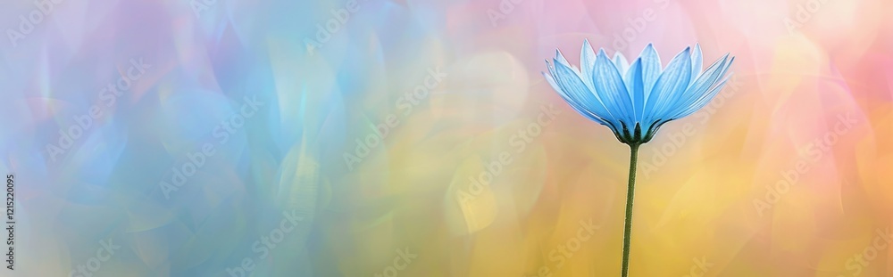Obraz premium Blue beautiful flower on a beautiful toned blurred background, border. Delicate floral background, selective soft focus.