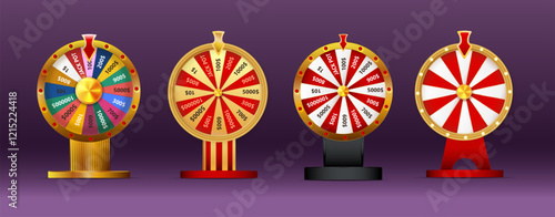 Fortune wheel vector set illustration for gambling background and lottery win concept. Wheel fortune for game and win jackpot.