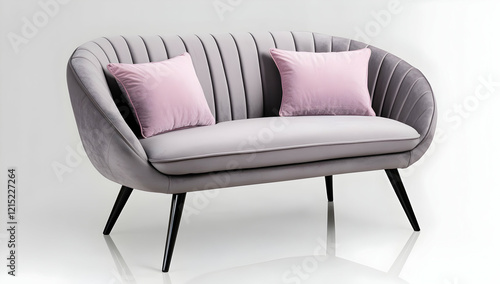 Sofa isolated on a white background, a modern sofa with grey fabric and black legs photo