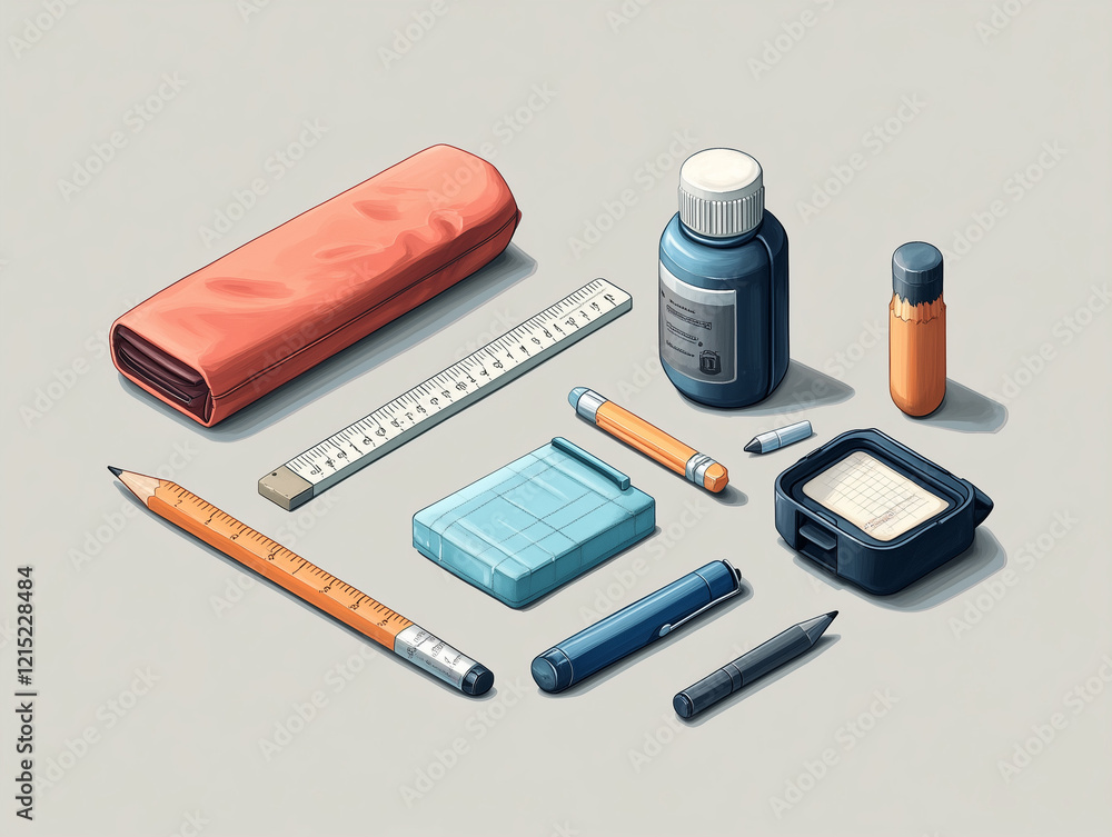 pens, pencils, ruler, eraser pens, pencils, ruler, eraser