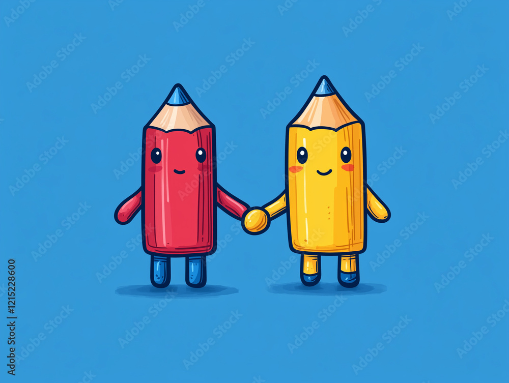 two pencils holding hands, friendship of pencils