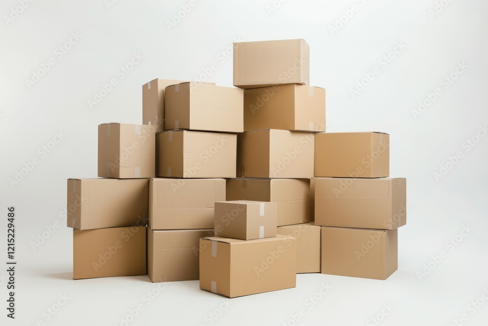 Stack of brown cardboard boxes for moving day with stuff indoors. High definition photo Stack of brown cardboard boxes for moving day with stuff indoors. High definition photo
